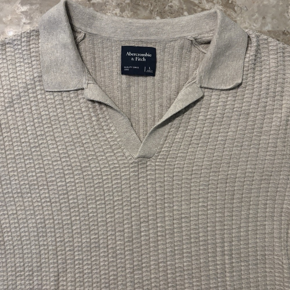 Abercrombie & Fitch Polo Shirt Mens Large Tan Textured Knit Johnny Collar Beach